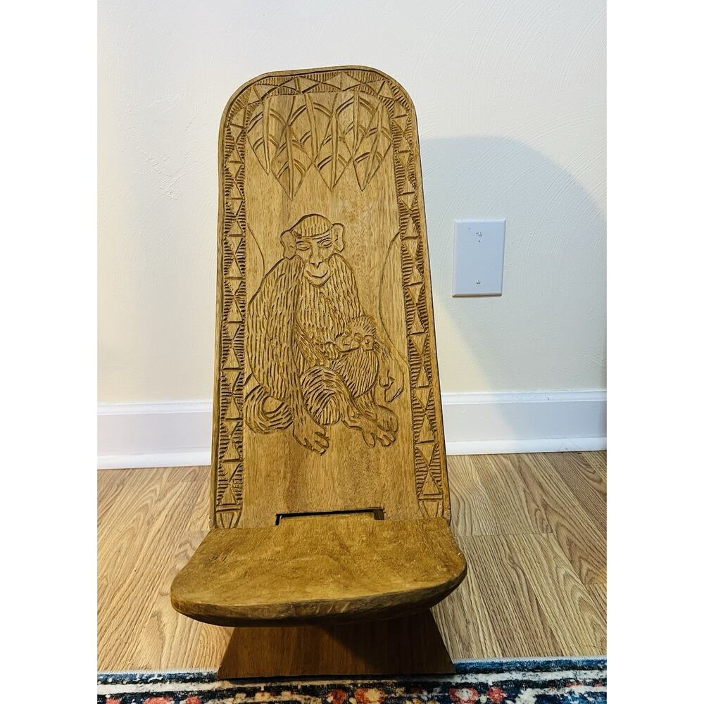 African Hand Carved Wood Chair - Birthing Stool -